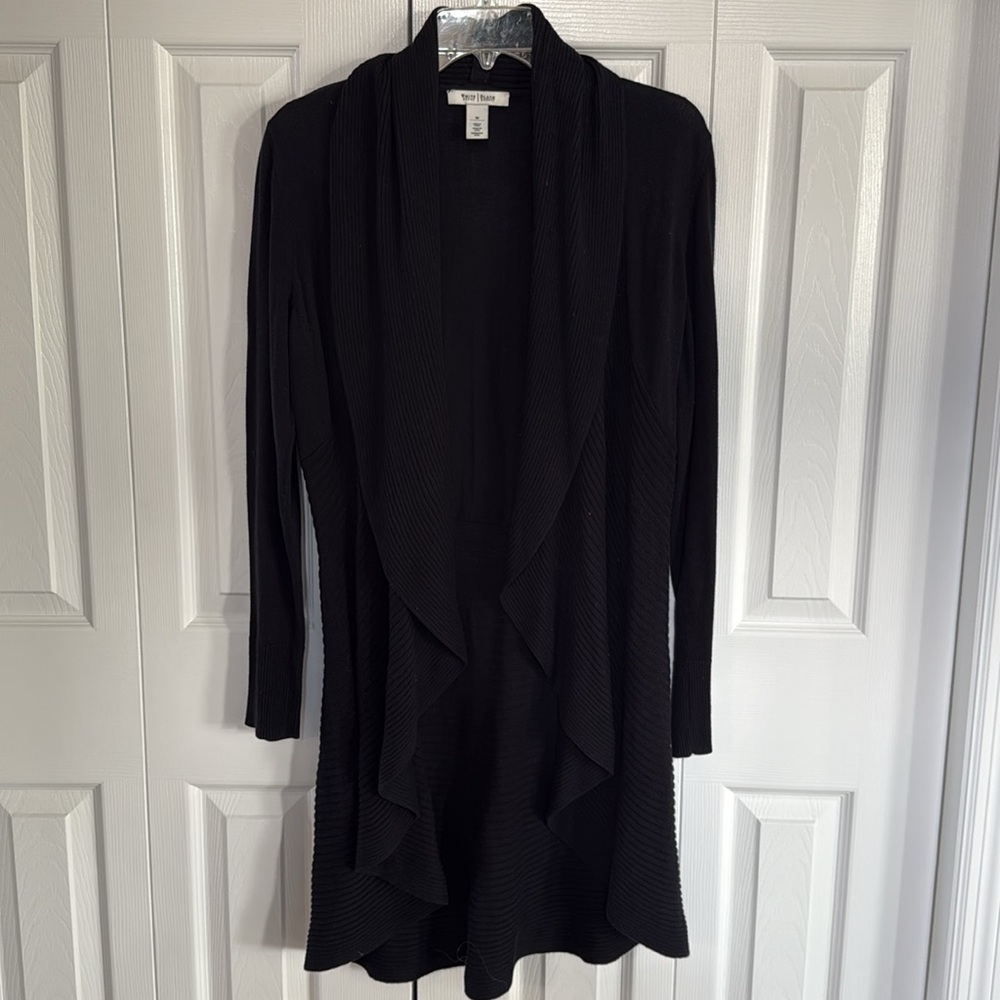 *LIKE NEW* White House Black Market Deep Black Open Cardigan w/ Drape Front - M - Picture 2 of 13